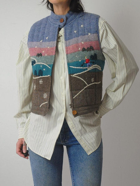 80's LL Bean Wool Landscape Sweater Vest