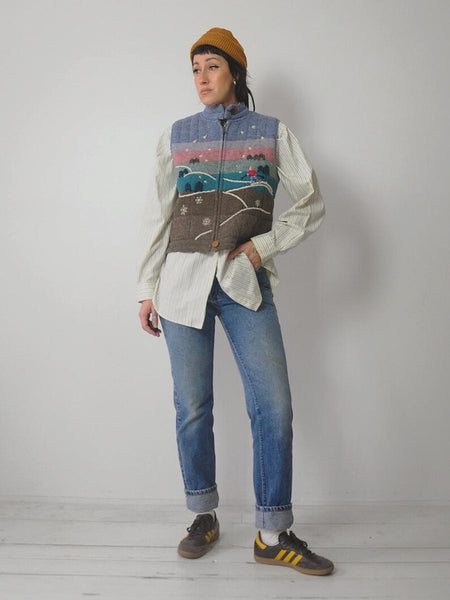 80's LL Bean Wool Landscape Sweater Vest