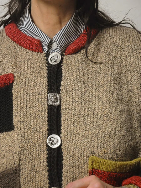 90's Colorblock Art Button Cardigan