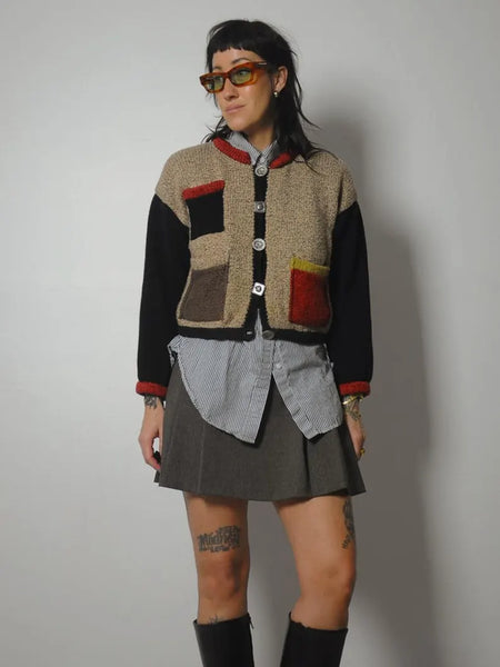 90's Colorblock Art Button Cardigan
