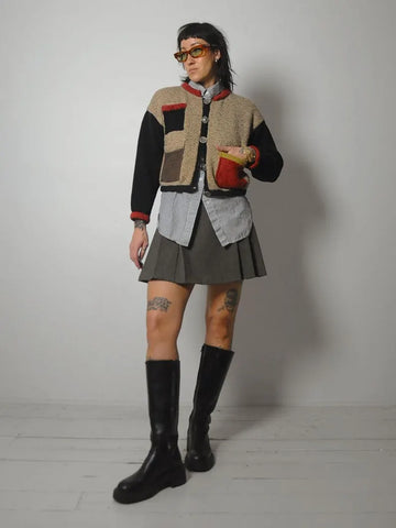 90's Colorblock Art Button Cardigan