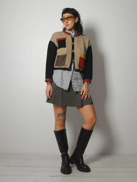 90's Colorblock Art Button Cardigan