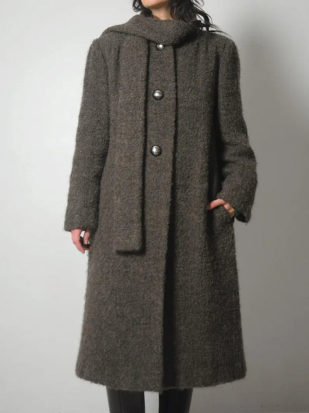 1960's Trigère Boucle Wool Scarf Coat