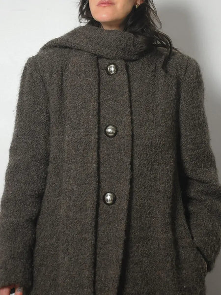 1960's Trigère Boucle Wool Scarf Coat