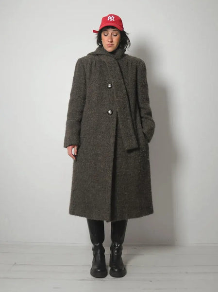 1960's Trigère Boucle Wool Scarf Coat