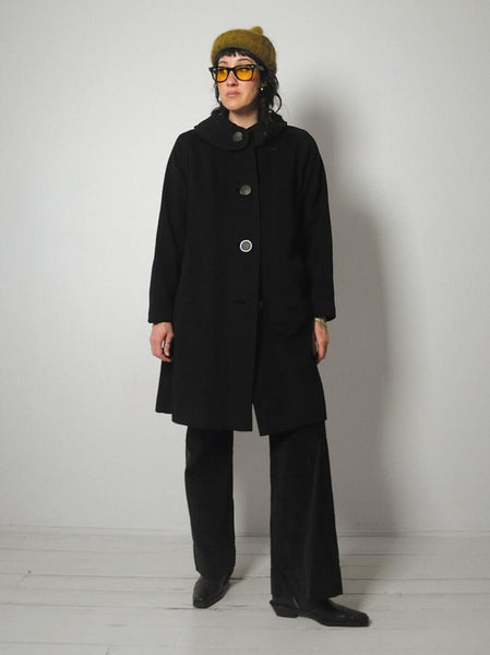1960's Minimal Black Wool Coat