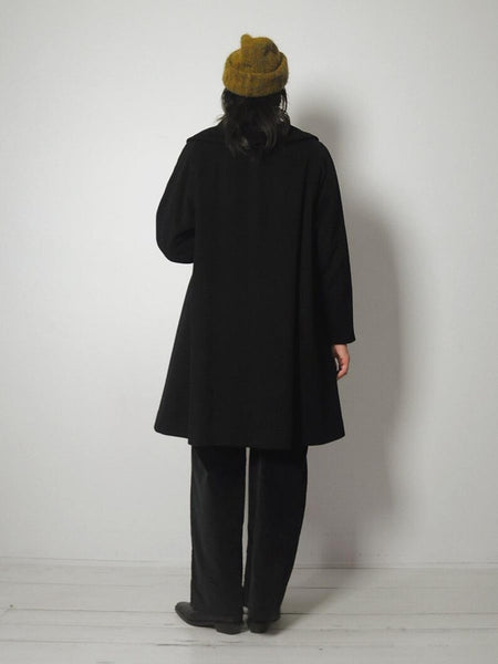 1960's Minimal Black Wool Coat