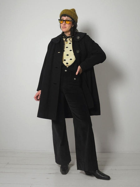 1960's Minimal Black Wool Coat