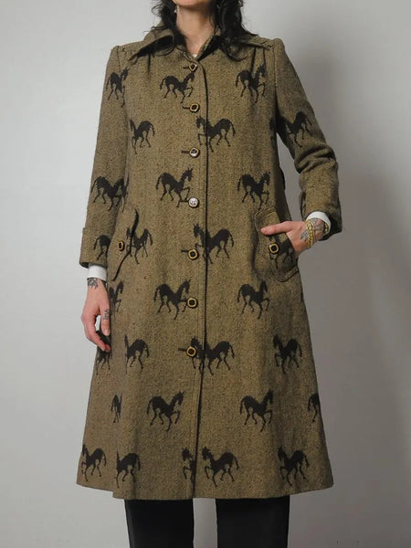 1970's Horse Print Wool Tweed Coat