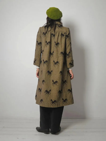 1970's Horse Print Wool Tweed Coat
