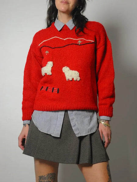 80's Landscape Sheep Wool Sweater