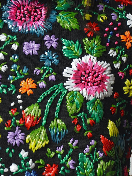 1980's Handknit Raffia Floral Cardigan