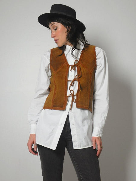 1970's Tie Front Suede Knit Vest