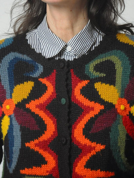 Handknit Baby Alpaca Floral Cardigan