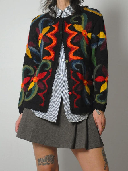 Handknit Baby Alpaca Floral Cardigan