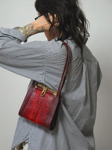 1960's Merlot Snakeskin Leather Purse