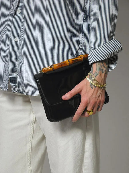 1960's Patent Leather Bamboo Handle Purse
