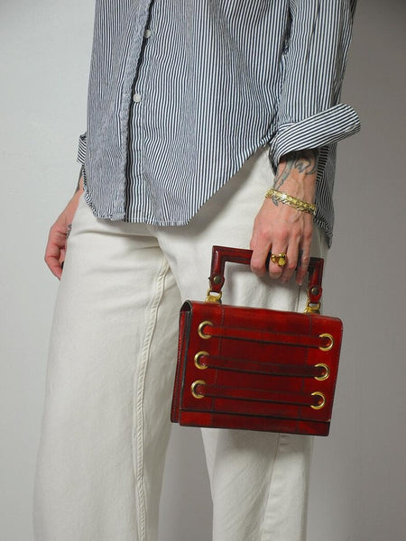 1960's Italian Merlot Leather Rivet Purse