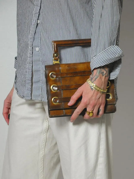 1960's Italian Coco Leather Rivet Bag