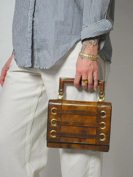 1960's Italian Coco Leather Rivet Bag