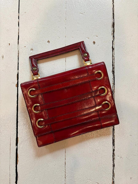 1960's Italian Merlot Leather Rivet Purse