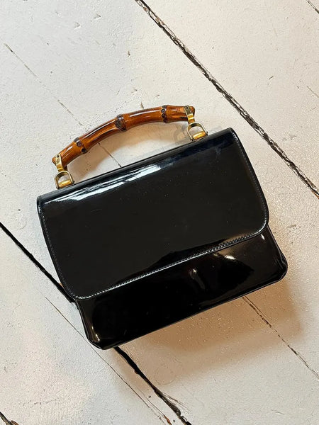 1960's Patent Leather Bamboo Handle Purse