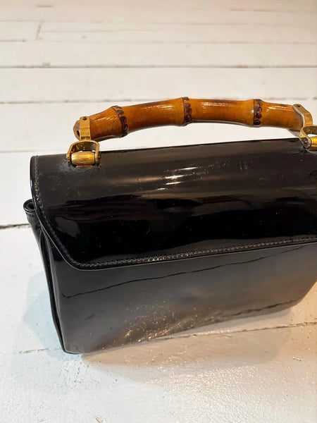 1960's Patent Leather Bamboo Handle Purse