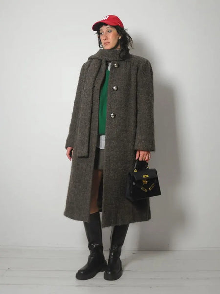 1960's Trigère Boucle Wool Scarf Coat
