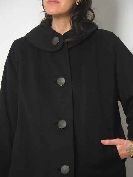 1960's Minimal Black Wool Coat