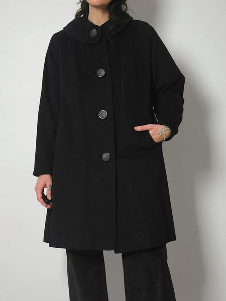 1960's Minimal Black Wool Coat