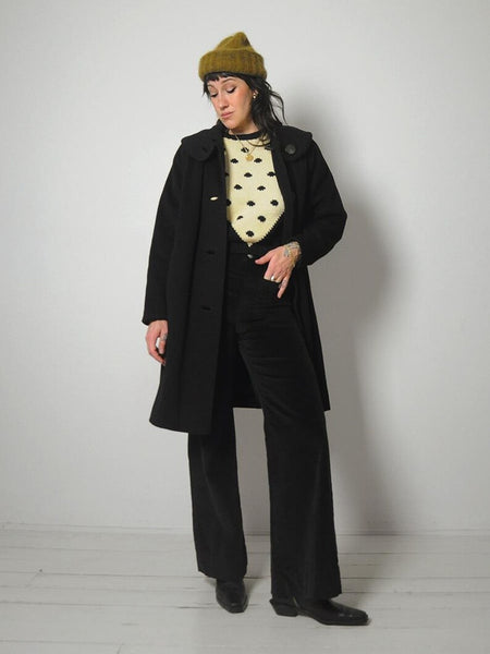 1960's Minimal Black Wool Coat