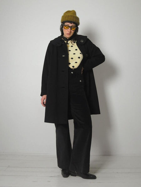 1960's Minimal Black Wool Coat