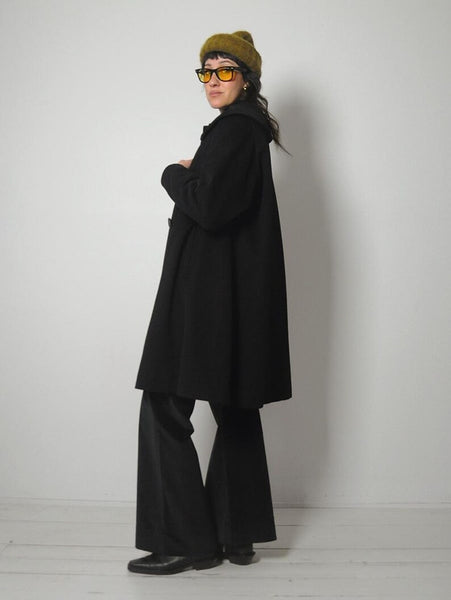 1960's Minimal Black Wool Coat