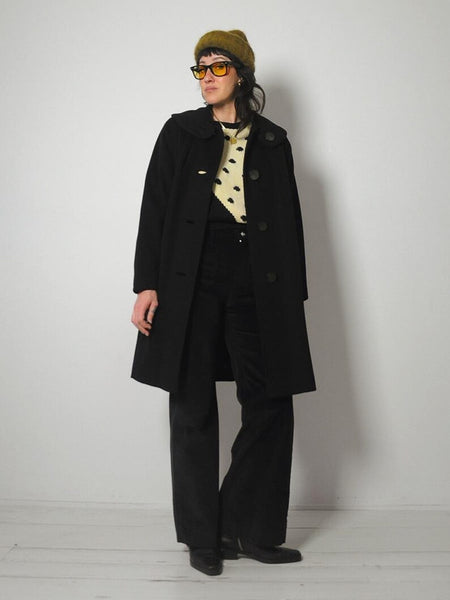 1960's Minimal Black Wool Coat