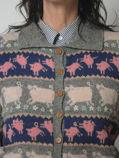 80's Novelty Pig Wool Sweater