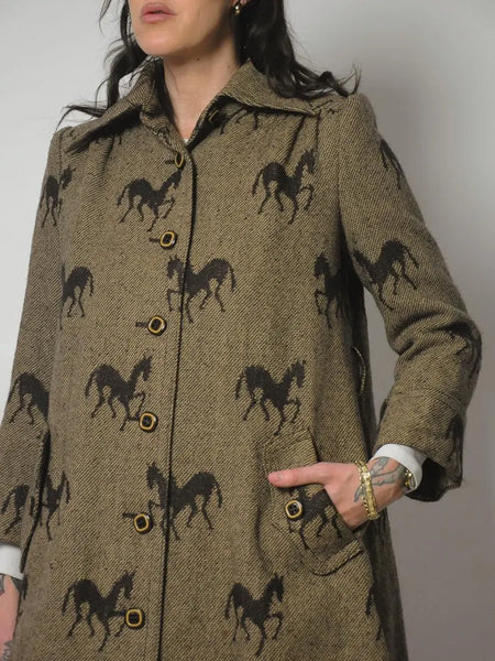1970's Horse Print Wool Tweed Coat