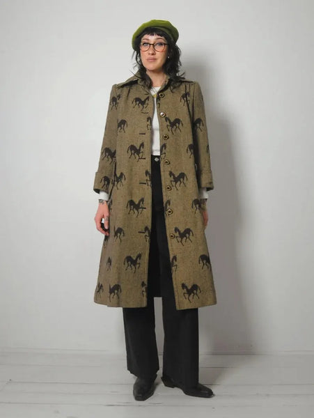 1970's Horse Print Wool Tweed Coat