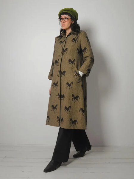 1970's Horse Print Wool Tweed Coat