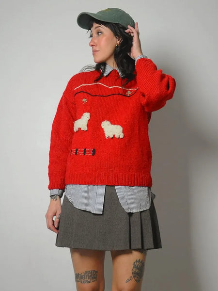 80's Landscape Sheep Wool Sweater