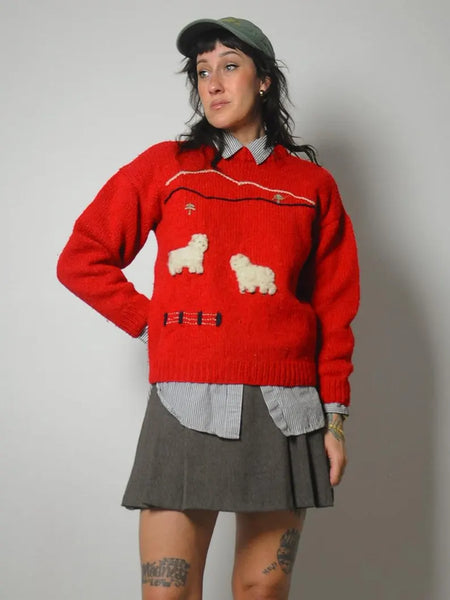 80's Landscape Sheep Wool Sweater
