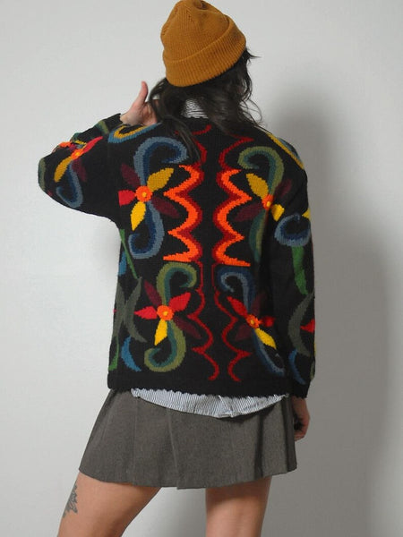 Handknit Baby Alpaca Floral Cardigan