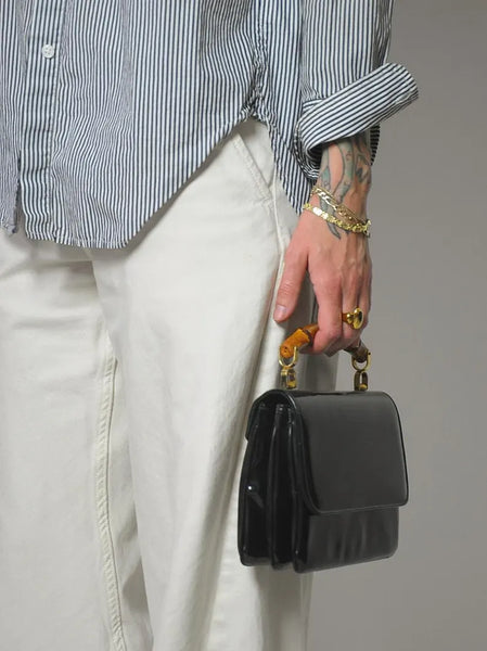 1960's Patent Leather Bamboo Handle Purse