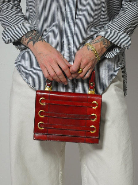 1960's Italian Merlot Leather Rivet Purse