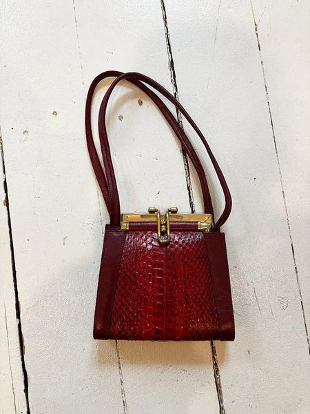 1960's Merlot Snakeskin Leather Purse