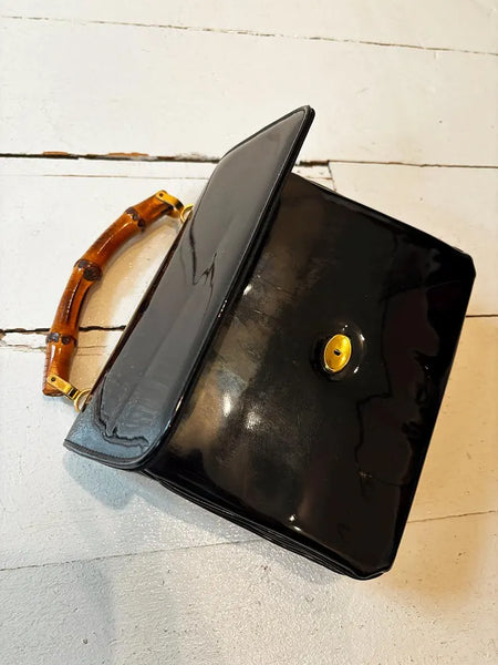 1960's Patent Leather Bamboo Handle Purse