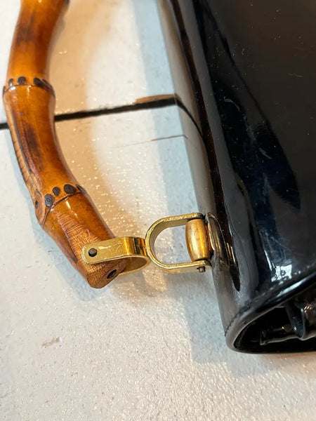 1960's Patent Leather Bamboo Handle Purse