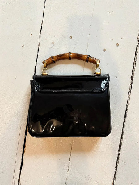 1960's Patent Leather Bamboo Handle Purse