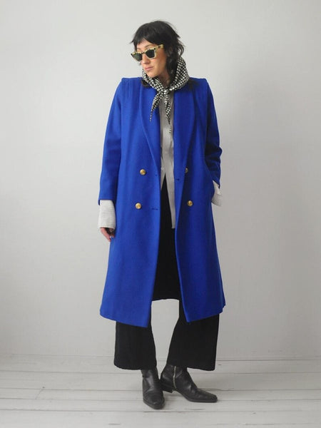 1980's Cobalt Blue Wool Coat