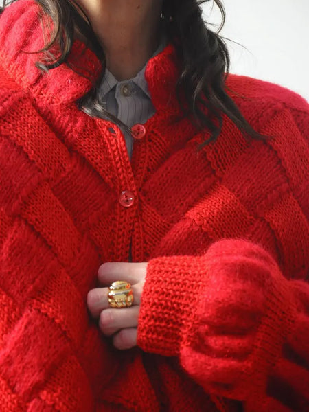 Basketweave Bubble Knit Sweater Jacket