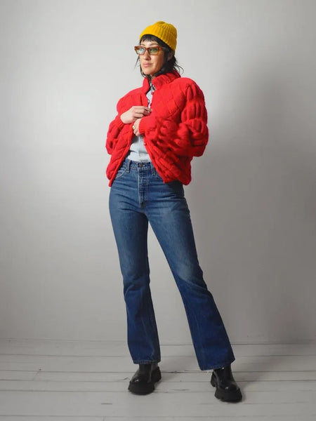 Basketweave Bubble Knit Sweater Jacket